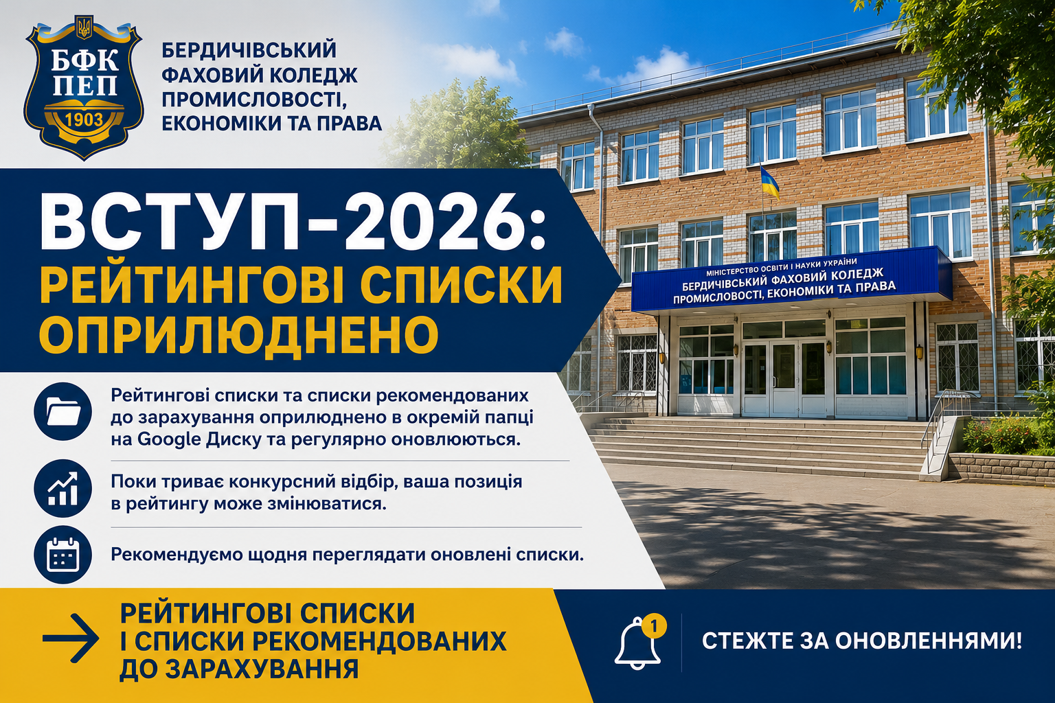 Вступ-2026: рейтингові списки оприлюднено — перевірте свою позицію
